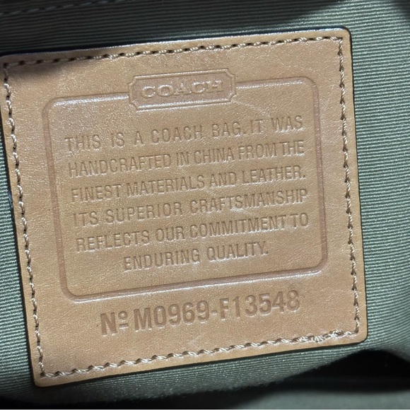 Coach Signature Canvas Yellow Stripe Leather Trim Shoulder Tote Trapezoid Bag - Picture 12 of 15